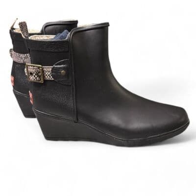 Chooka Black Wedge Rain Boots with Snake Print Strap Waterproof Ankle Booties 8 - Image 1