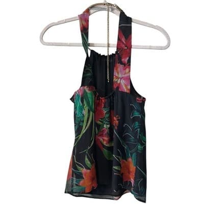 Bisou‎ Bisou Tropical Floral Halter Top Gold Chain X-Small - Thumbnail 3