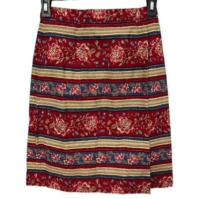 Vintage Talbots Floral Striped Cotton Skirt Knee Length Vintage Size 4 - Image 1