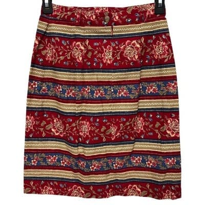 Vintage Talbots Floral Striped Cotton Skirt Knee Length Vintage Size 4 - Thumbnail 2