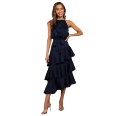 Petal and Pup Seychelles Navy Blue Ruffle Tiered Midi 16 - Image 1