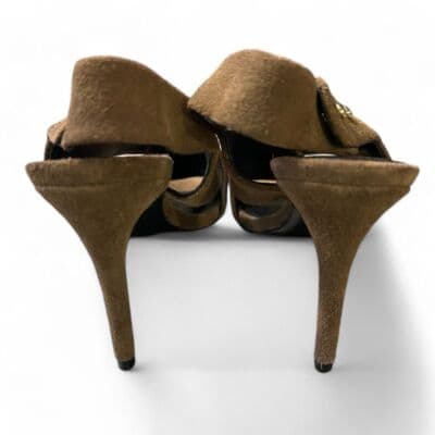 Sandro Olive Green Suede Crossover Slingback Stiletto Heels with Gold Studs - Thumbnail 3