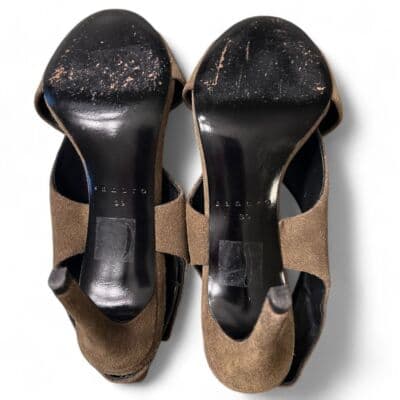 Sandro Olive Green Suede Crossover Slingback Stiletto Heels with Gold Studs - Thumbnail 5