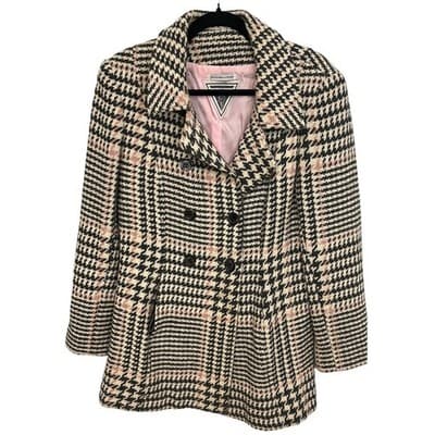 Marvin Richards Houndstooth Plaid Wool Blend Double Breasted Coat Medium - Image 1