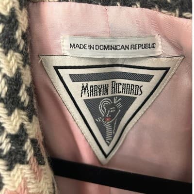 Marvin Richards Houndstooth Plaid Wool Blend Double Breasted Coat Medium - Thumbnail 5