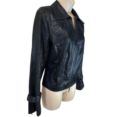 Spanner Metallic Black Zip-Up Jacket with Buckle Cuffs Women's Size 6 - Thumbnail 4
