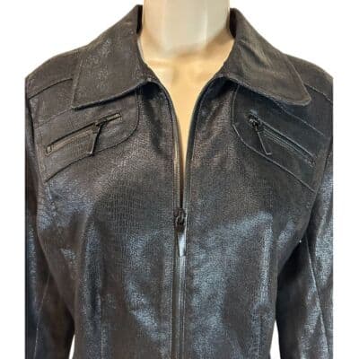 Spanner Metallic Black Zip-Up Jacket with Buckle Cuffs Women's Size 6 - Thumbnail 2