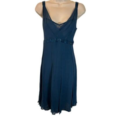 Un Deux Trois Elegant Navy Blue Silk Cocktail Dress with Beaded Straps US XL - Image 1
