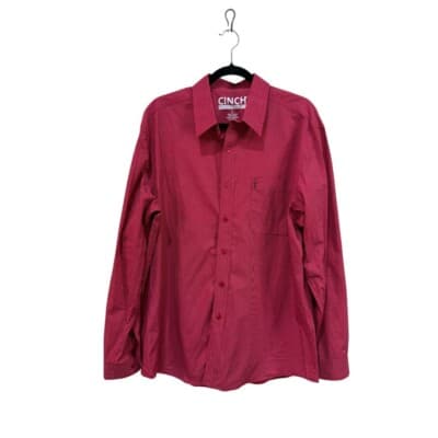 Cinch Modern Fit Button Down Shirt Dobby Weave Long Sleeve Red Large - Image 1