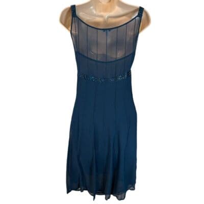 Un Deux Trois Elegant Navy Blue Silk Cocktail Dress with Beaded Straps US XL - Thumbnail 8