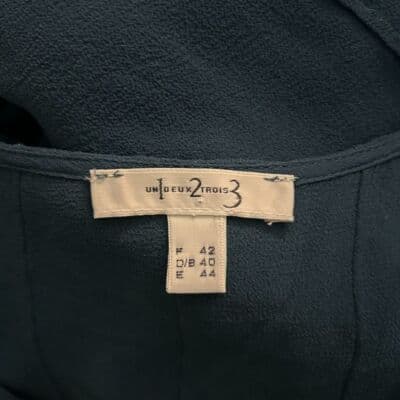 Un Deux Trois Elegant Navy Blue Silk Cocktail Dress with Beaded Straps US XL - Thumbnail 11