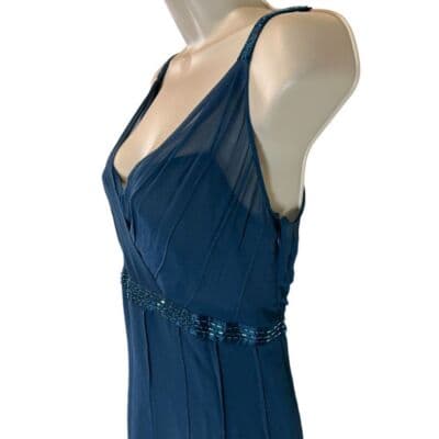 Un Deux Trois Elegant Navy Blue Silk Cocktail Dress with Beaded Straps US XL - Thumbnail 6