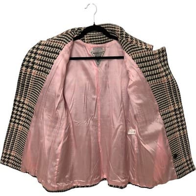 Marvin Richards Houndstooth Plaid Wool Blend Double Breasted Coat Medium - Thumbnail 6