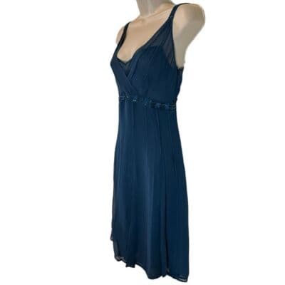 Un Deux Trois Elegant Navy Blue Silk Cocktail Dress with Beaded Straps US XL - Thumbnail 5