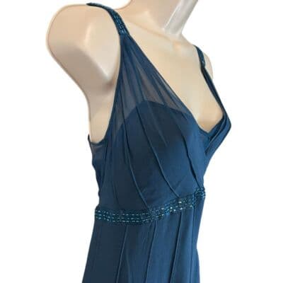 Un Deux Trois Elegant Navy Blue Silk Cocktail Dress with Beaded Straps US XL - Thumbnail 7