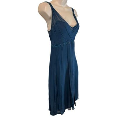Un Deux Trois Elegant Navy Blue Silk Cocktail Dress with Beaded Straps US XL - Thumbnail 4