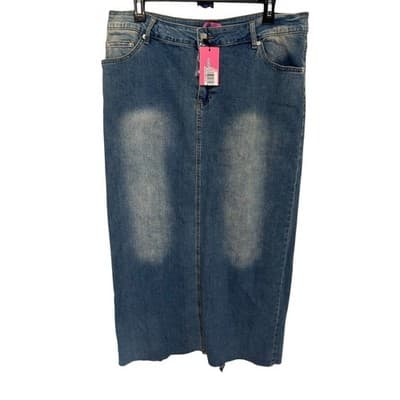 Edikted Elowyn Slitted Denim Maxi Skirt Blue XL - Thumbnail 3