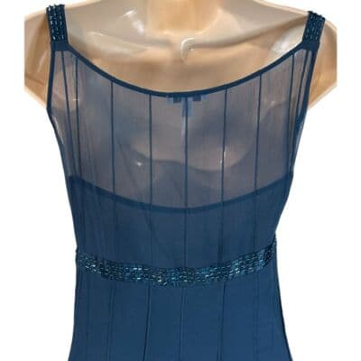 Un Deux Trois Elegant Navy Blue Silk Cocktail Dress with Beaded Straps US XL - Thumbnail 9