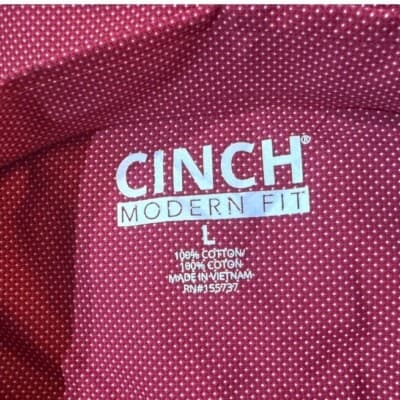 Cinch Modern Fit Button Down Shirt Dobby Weave Long Sleeve Red Large - Thumbnail 4