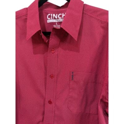 Cinch Modern Fit Button Down Shirt Dobby Weave Long Sleeve Red Large - Thumbnail 2