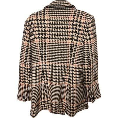 Marvin Richards Houndstooth Plaid Wool Blend Double Breasted Coat Medium - Thumbnail 2