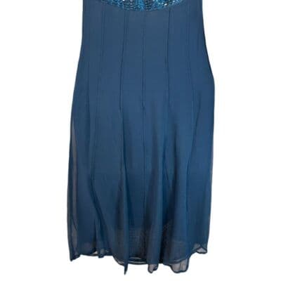 Un Deux Trois Elegant Navy Blue Silk Cocktail Dress with Beaded Straps US XL - Thumbnail 10