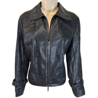 Spanner Metallic Black Zip-Up Jacket with Buckle Cuffs Women's Size 6 - Image 1