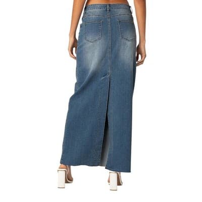 Edikted Elowyn Slitted Denim Maxi Skirt Blue XL - Thumbnail 2