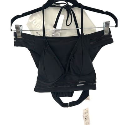 CUPSHE Tri Mesh Black Bikini Set Halter Top Cut Out Lined Beach Medium - Thumbnail 2