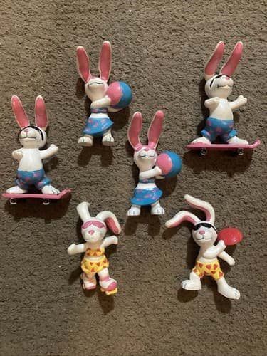Lot of 6 Applause Beach Bunnies Rabbits Figures Hardees Funmeal Toys 1987 - Image 1