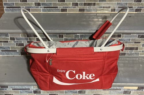 Collapsing Coca Cola Picnic Basket With Inside Wipeable Cooling Insulation New - Thumbnail 2