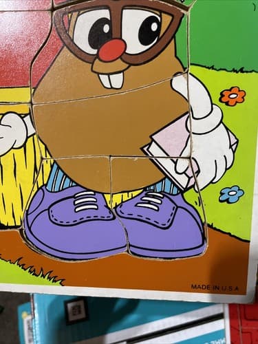 ERROR🔥 PLAYSKOOL WHIZ KID MR. POTATOE HEAD MISCUT OFF COLORED WOODEN PUZZLE!🔥 - Thumbnail 6