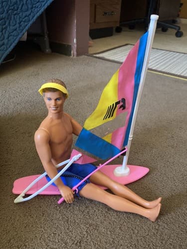 1988 Mattel Beach Blast Barbie KEN With Seaside Wind Surf Board & Pole - Image 1