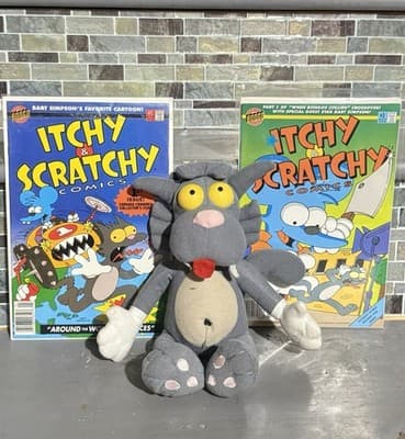 The Simpson’s Itchy &Scratchy Comics & Plush Toy Collection!! VTG - Image 1