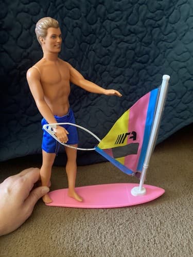 1988 Mattel Beach Blast Barbie KEN With Seaside Wind Surf Board & Pole - Thumbnail 3