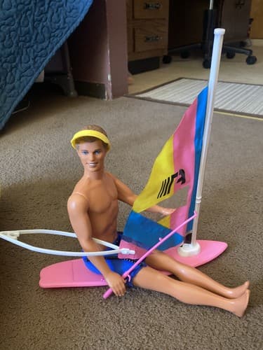 1988 Mattel Beach Blast Barbie KEN With Seaside Wind Surf Board & Pole - Thumbnail 2