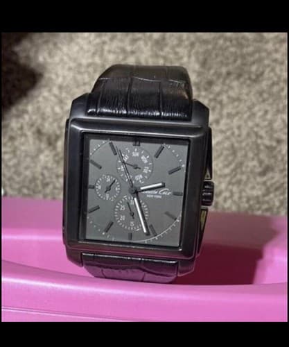 Kenneth Cole Men's New York Leather Charcoal Grey Dial Watch - Thumbnail 2