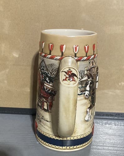 1986 Budweiser Holiday Stein CS66 Clydesdales Traditional Houses Ceramarte - Thumbnail 4