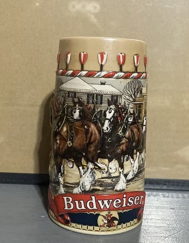 1986 Budweiser Holiday Stein CS66 Clydesdales Traditional Houses Ceramarte - Thumbnail 2