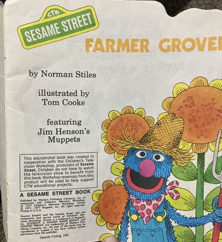 VINTAGE 1979 SESAME STREET Golden Shape Book FARMER GROVER Book Children RARE - Thumbnail 2