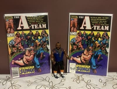 1983 “A TEAM “ MR. T -FIGURE & #2 DIRECT & NEWSSTAND VARIANT VF+MARVEL COMIC - Image 1