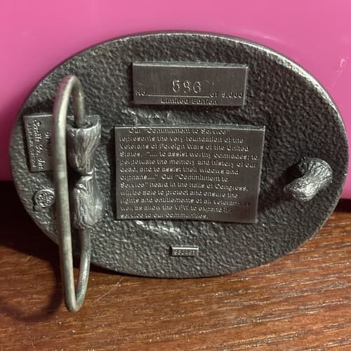 LTD. EDITION #593/5000 VET FOREIGN WAR HONORABLE BELT BUCKLE HEAVY 1993-1994 - Thumbnail 5