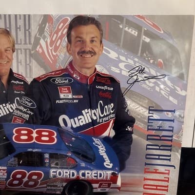 Autographed 1999 Dale Jarrett #88 Yates Hero FRAMED 3 Family Poster Brochure!! - Thumbnail 3