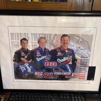 Autographed 1999 Dale Jarrett #88 Yates Hero FRAMED 3 Family Poster Brochure!! - Image 1