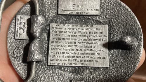 LTD. EDITION #593/5000 VET FOREIGN WAR HONORABLE BELT BUCKLE HEAVY 1993-1994 - Thumbnail 2