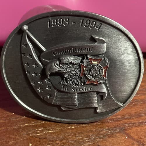 LTD. EDITION #593/5000 VET FOREIGN WAR HONORABLE BELT BUCKLE HEAVY 1993-1994 - Image 1