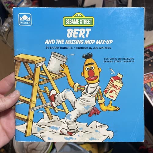 1983 Golden Book Sesame Street Bert & The Missing Mop Mix-Up Jim Henson Muppets - Image 1