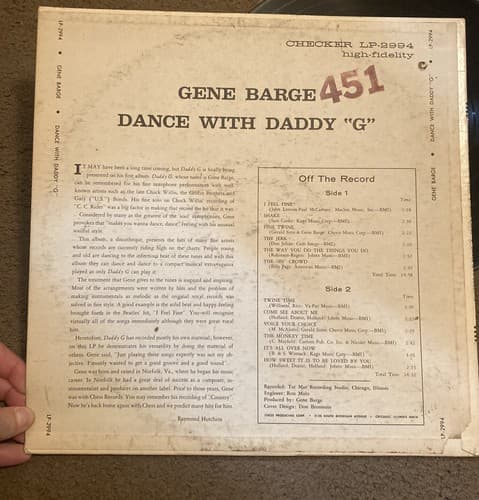 GENE BARGE Dance with Daddy G Checker LP Vinyl Record VF+ Case Shows Wear - Thumbnail 5
