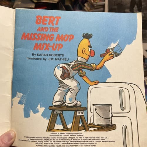 1983 Golden Book Sesame Street Bert & The Missing Mop Mix-Up Jim Henson Muppets - Thumbnail 4