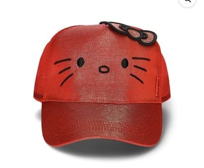 Hello Kitty Sanrio Red Glitter Baseball Cap Hat NWT Adjustable With Bow Patch - Thumbnail 3
